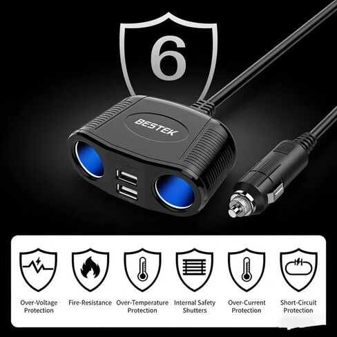 BESTEK Cigarette Lighter Splitter Adapter - 150W Car Charger Adapter with 2-Socket Dual 12v Splitter 2.4A USB DC Cigarette Outlet and PD30W Car Charger Super Fast Charger in Saudi Arabia