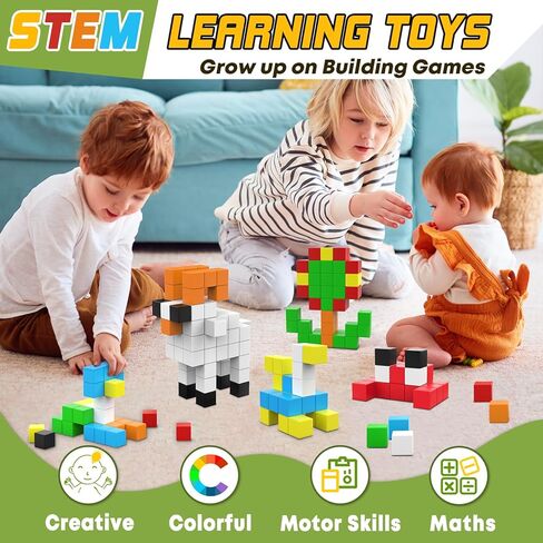 48PCS Magnetic Blocks for Toddlers Toys, Large Magnetic Cube Toys for Sensory STEM Education Preschool Magnet Toys for 3 4 5 6 Year Old Boys and Girls, Compatile with Mine Magnet World in Kuwait