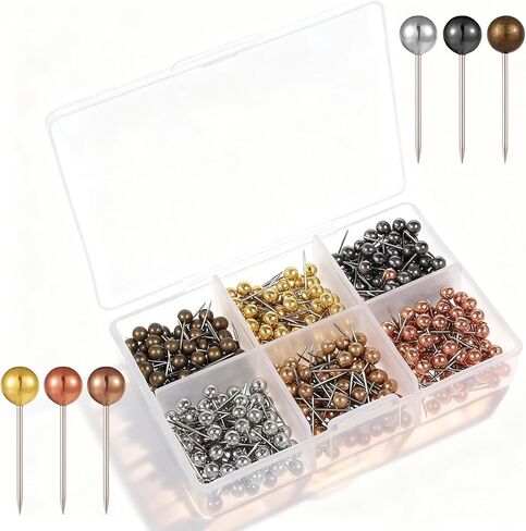 480 PCS Map Push Pins, Metallic Color Map Tacks 1/8 Inch Round Head with Stainless Point Head Marking Pins, Plastic Roundhead Tacks with Steel Points for Bulletin Board Picture Photo (Six Colors) in Saudi Arabia