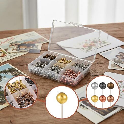 480 PCS Map Push Pins, Metallic Color Map Tacks 1/8 Inch Round Head with Stainless Point Head Marking Pins, Plastic Roundhead Tacks with Steel Points for Bulletin Board Picture Photo (Six Colors) in Saudi Arabia