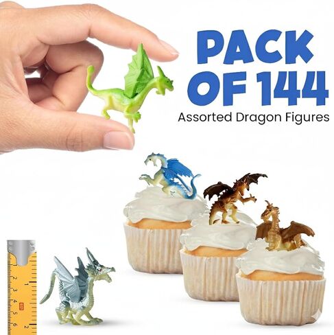 Bedwina Mini Dragon Toy Figures - (Pack of 36) 2 Inch Plastic Rubbery Dragon Figurines in Assorted Colors and Styles - Kids Toys for Birthday Party Favors, Decorations, Cupcake Toppers and Piñatas in Saudi Arabia