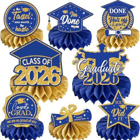8 PCS Graduation Centerpieces for Tables 2023 Blue and Gold Honeycomb Centerpiece Class of 2023 Graduation Decorations Party Favors in Kuwait