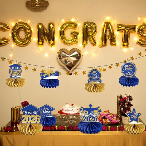 8 PCS Graduation Centerpieces for Tables 2023 Blue and Gold Honeycomb Centerpiece Class of 2023 Graduation Decorations Party Favors in Kuwait