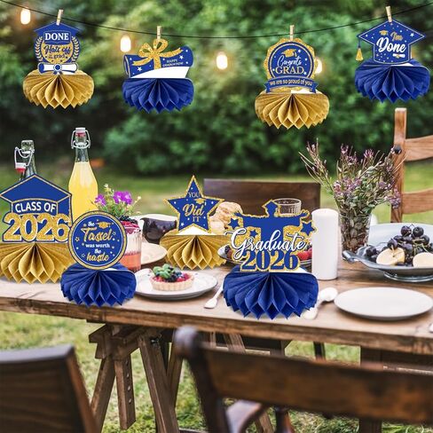 8 PCS Graduation Centerpieces for Tables 2023 Blue and Gold Honeycomb Centerpiece Class of 2023 Graduation Decorations Party Favors in Kuwait