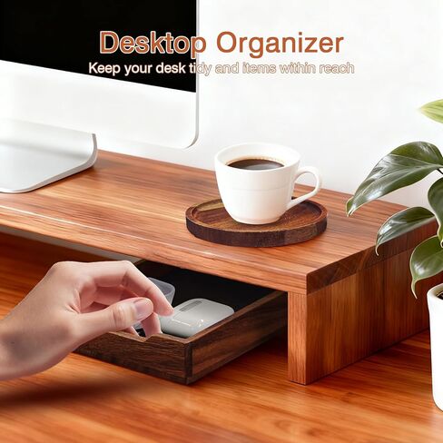 Walnut Desk Tray with Cup Coaster Set, Natural Wooden felt lined Desk Drawer Organizer for Keys, Pen, Watch, Home Office Desktop Accessories in Saudi Arabia