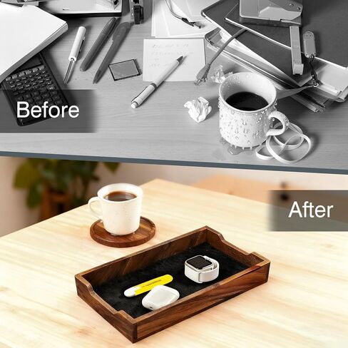 Walnut Desk Tray with Cup Coaster Set, Natural Wooden felt lined Desk Drawer Organizer for Keys, Pen, Watch, Home Office Desktop Accessories in Saudi Arabia