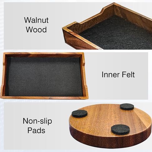 Walnut Desk Tray with Cup Coaster Set, Natural Wooden felt lined Desk Drawer Organizer for Keys, Pen, Watch, Home Office Desktop Accessories in Saudi Arabia