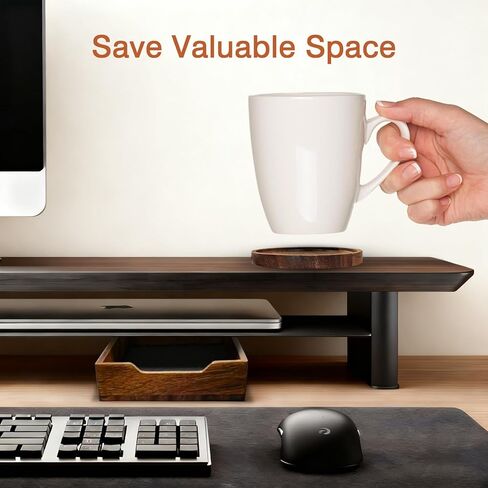 Walnut Desk Tray with Cup Coaster Set, Natural Wooden felt lined Desk Drawer Organizer for Keys, Pen, Watch, Home Office Desktop Accessories in Saudi Arabia
