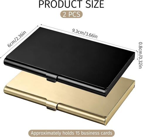 Aluminum Alloy Business Card Case, 2 PCS Flip Cover Slim Pocket Gold Business Card Holder Case Metal Purse Name Cards Holders Simple for Women Men Name Cards, Gold and Black in Kuwait