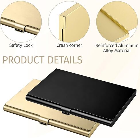 Aluminum Alloy Business Card Case, 2 PCS Flip Cover Slim Pocket Gold Business Card Holder Case Metal Purse Name Cards Holders Simple for Women Men Name Cards, Gold and Black in Kuwait
