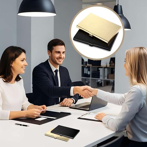 Aluminum Alloy Business Card Case, 2 PCS Flip Cover Slim Pocket Gold Business Card Holder Case Metal Purse Name Cards Holders Simple for Women Men Name Cards, Gold and Black in Kuwait