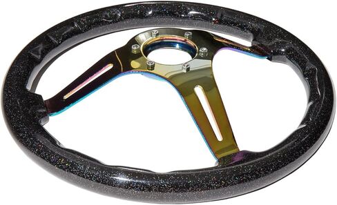 AJP Distributors 345mm 3 Spoke Streak Style Metallic Black Wood Trim Neo Chrome Aluminum Deep Dish Steering Wheel + Godsnow Horn Button in Saudi Arabia