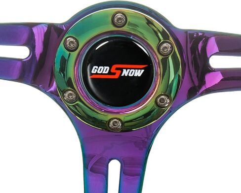 AJP Distributors 345mm 3 Spoke Streak Style Metallic Black Wood Trim Neo Chrome Aluminum Deep Dish Steering Wheel + Godsnow Horn Button in Saudi Arabia