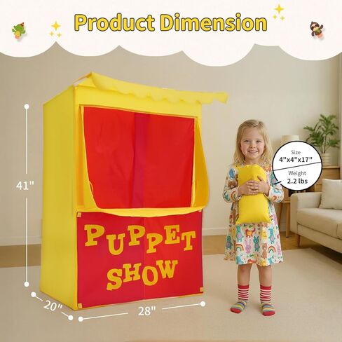 Alvantor Lemonade Stand Puppet Show Theater Pretend Playhouse Play Tent Kids on Stage Doorway Table Top Sets for Toddlers Curtain Fordable Rods Children Dramatic Furniture, 28"X20"X41"H, Yellow,8032 in Kuwait