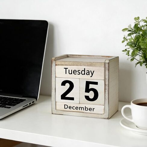 Rustic Wooden Perpetual Block Calendar Daily Desk Calendar for Coffee Table Decor Teachers Students Classroom Office Accessories Farmhouse Entryway Bookshelf Decoration in Kuwait