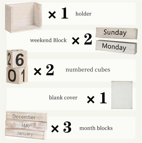 Rustic Wooden Perpetual Block Calendar Daily Desk Calendar for Coffee Table Decor Teachers Students Classroom Office Accessories Farmhouse Entryway Bookshelf Decoration in Kuwait
