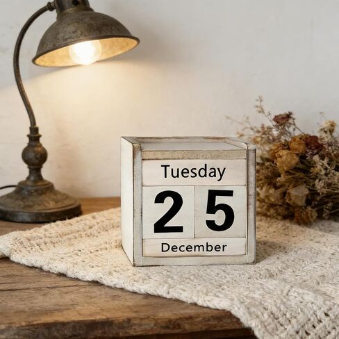 Rustic Wooden Perpetual Block Calendar Daily Desk Calendar for Coffee Table Decor Teachers Students Classroom Office Accessories Farmhouse Entryway Bookshelf Decoration in Kuwait