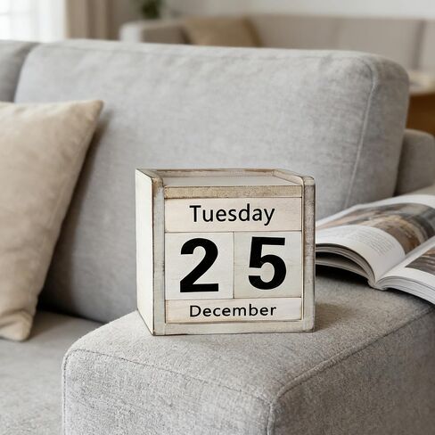 Rustic Wooden Perpetual Block Calendar Daily Desk Calendar for Coffee Table Decor Teachers Students Classroom Office Accessories Farmhouse Entryway Bookshelf Decoration in Kuwait
