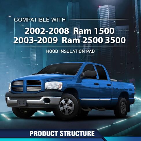 PIT66 Hood Insulation Pad 1/2" with Clips Compatible with Dodge Ram 1500 2002-2008/Fit Dodge Ram 2500 3500 2003-2009 in Saudi Arabia