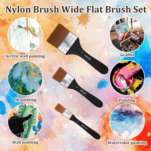 3Pcs Wide Flat Acrylic Paint Brushes for Acrylic Painting Large Nylon Artist Paintbrushes Art Varnish Brush for Oil Watercolor Varnish Canvas Painting in Saudi Arabia