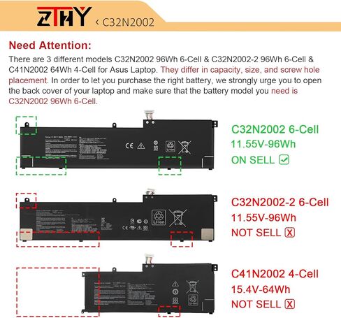 استبدال بطارية ZTHY C32N2002 لجهاز Asus ZenBook Pro 15 OLED UM535 UM535Q UM535QE UM535QA UM535QH UX535 UX535L UX535LI Flip 15 UX564 UX564EH UX564EI UX564P UX564PH Q538 Q538E Q538EI Q 528 س528 إي in Kuwait