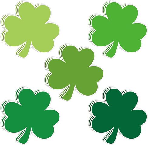 45Pcs St. Patrick’s Day Shamrock Cutouts Gradient Green Lucky Clover Cut-Outs Irish Cardboard Paper Cutting with 100Pcs Glue Points for DIY Crafts Classroom Bulletin Board Decor in Saudi Arabia