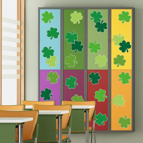 45Pcs St. Patrick’s Day Shamrock Cutouts Gradient Green Lucky Clover Cut-Outs Irish Cardboard Paper Cutting with 100Pcs Glue Points for DIY Crafts Classroom Bulletin Board Decor in Saudi Arabia