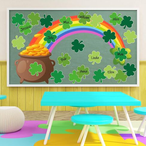 45Pcs St. Patrick’s Day Shamrock Cutouts Gradient Green Lucky Clover Cut-Outs Irish Cardboard Paper Cutting with 100Pcs Glue Points for DIY Crafts Classroom Bulletin Board Decor in Saudi Arabia