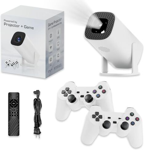 New P30 Retro Game Console with Projector，4K HD Portable Projector with 36000+ Games，Plug and Play TV Video Game Stick，Smart Projector with 2.4g Wireless Controllers，Android TV 11.0, WiFi in Saudi Arabia