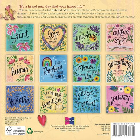 A Year of Hope and Inspiration 2026 Mini Wall Calendar: Inspirational Quotes & Affirmation Art for Women by Deborah Mori, 7" × 7" in Saudi Arabia