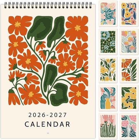 2026-2027 Wall Calendar Art Floral, 18 Months Wall Calendar from July 2026 - December 2027, Unique Modern Hanging Monthly Calendar for Home Office Decor, 8.2" x 23" Open in Saudi Arabia