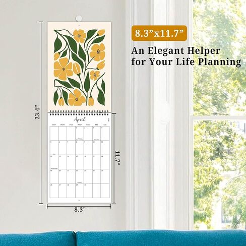 2026-2027 Wall Calendar Art Floral, 18 Months Wall Calendar from July 2026 - December 2027, Unique Modern Hanging Monthly Calendar for Home Office Decor, 8.2" x 23" Open in Saudi Arabia