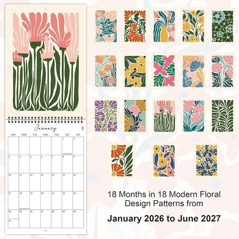 2026-2027 Wall Calendar Art Floral, 18 Months Wall Calendar from July 2026 - December 2027, Unique Modern Hanging Monthly Calendar for Home Office Decor, 8.2" x 23" Open in Saudi Arabia