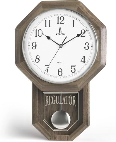 Pendulum Wall Clock - Regulator Clock - Wooden Schoolhouse Wall Clock with Pendulum - Wood Pendulum Clock Battery Operated - Decorative Wall Clocks for Living Room Decor, Home, Office and Gift 18x11 in Kuwait