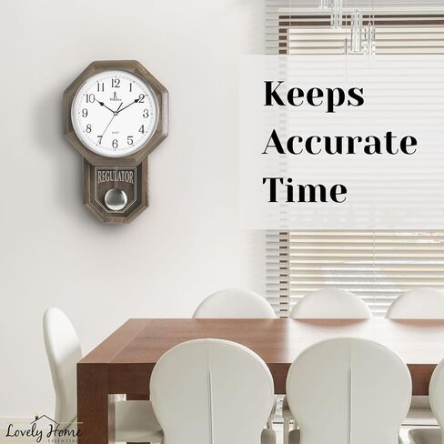 Pendulum Wall Clock - Regulator Clock - Wooden Schoolhouse Wall Clock with Pendulum - Wood Pendulum Clock Battery Operated - Decorative Wall Clocks for Living Room Decor, Home, Office and Gift 18x11 in Kuwait