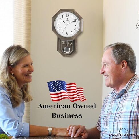 Pendulum Wall Clock - Regulator Clock - Wooden Schoolhouse Wall Clock with Pendulum - Wood Pendulum Clock Battery Operated - Decorative Wall Clocks for Living Room Decor, Home, Office and Gift 18x11 in Kuwait