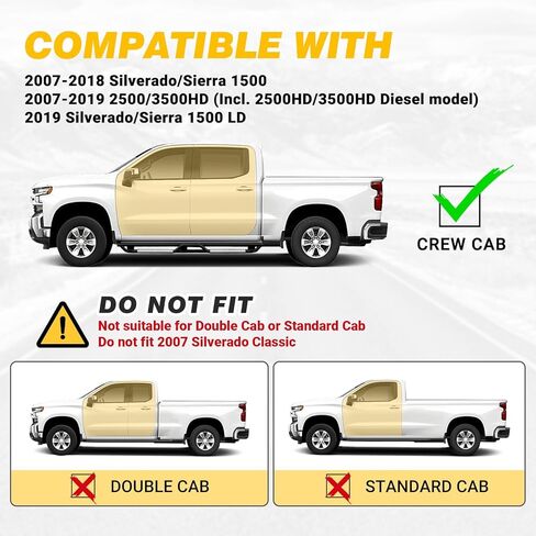 ألواح تشغيل كابينة الطاقم من Sanooer بخطوات جانبية متوافقة مع 2007-2018 Chevy Silverado GMC Sierra 1500 و2007-2019 2500HD 3500HD، 6 بوصات مطلية باللون الأسود مع تصميم درجين من الفولاذ الكربوني in Saudi Arabia