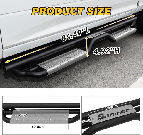 ألواح تشغيل كابينة الطاقم من Sanooer بخطوات جانبية متوافقة مع 2007-2018 Chevy Silverado GMC Sierra 1500 و2007-2019 2500HD 3500HD، 6 بوصات مطلية باللون الأسود مع تصميم درجين من الفولاذ الكربوني in Saudi Arabia