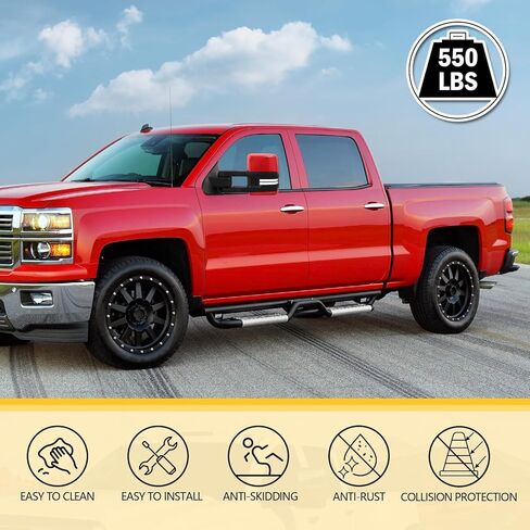 ألواح تشغيل كابينة الطاقم من Sanooer بخطوات جانبية متوافقة مع 2007-2018 Chevy Silverado GMC Sierra 1500 و2007-2019 2500HD 3500HD، 6 بوصات مطلية باللون الأسود مع تصميم درجين من الفولاذ الكربوني in Saudi Arabia