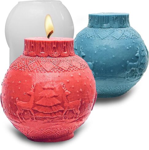 Christmas Ball Candle Molds, Christmas Ornament Chocolate Cake Mold 3D Holiday Embossed Sphere Silicone Molds for Epoxy Resin Candle Soap Wax Casting DIY Art Craft Xmas Decor (Elk) in Saudi Arabia