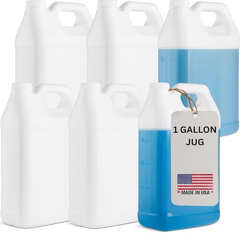 kitchentoolz 1 Gallon F-Style HDPE Jug with Secure Seal Lid - Heavy-Duty Storage Bottle, Automotive Fluid Oil, Chemical & Water Transport Container - Pack of 4 in Kuwait