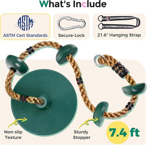 Decorlife Rope Swing for Tree, Sturdy Outdoor Disc Swing Set for Kid, Climbing Tree Swing with Strap & Carabiner, Easy Setup in Kuwait