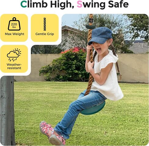 Decorlife Rope Swing for Tree, Sturdy Outdoor Disc Swing Set for Kid, Climbing Tree Swing with Strap & Carabiner, Easy Setup in Kuwait
