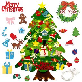 SMD5050 DIY Felt Christmas Tree Set 3.2 FT for Kids, Hanging DIY Christmas Tree with 32 Detachable Ornaments for Xmas Home Decoration with Lights Wall Decor Door Hanging Christmas Tree Set in Saudi Arabia