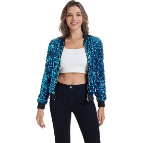 Yutuwomsfushi Womens Long Sleeve Sequin Open Front Zipper Jacket with Ribbed Cuffs in Kuwait