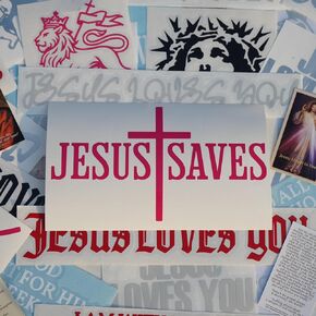 Jesus Saves Sticker 7x4 – Christian Jesus Sticker for Car, Laptop, Water Bottle – Waterproof Vinyl Religious Decal, Faith Gift (Gloss White) in Kuwait