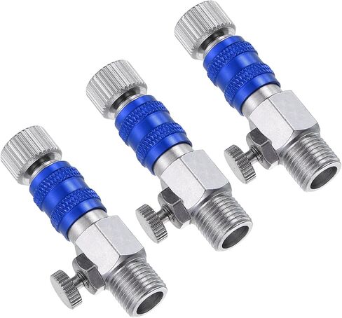 PATIKIL 1/8 Air Brush Connector Adapter, 3pcs Air Brush Quick Connect Air Brush Airflow Control Valve Quick Release Disconnect for Air Brush Hose, Blue Silver in Saudi Arabia