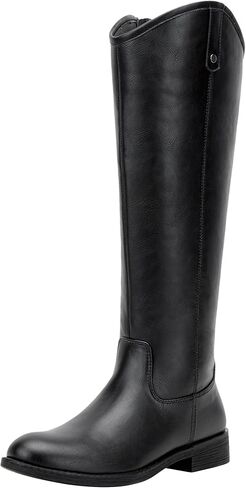 Vepose Women's Wide Calf Knee High Boots, Casual Low Heel Riding Boots 956 | Side zipper, round toe, synthetic leather upper, low heel comfort, casual outfit versatility in Saudi Arabia