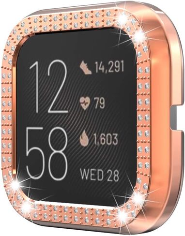 حافظة ساعة واقية مخصصة لـ Fitbit Versa 2، غطاء واقٍ من البولي كربونات ممتص للصدمات مزين بصف مزدوج من الألماس اللامع لملحقات الساعة الذكية Fitbit Versa 2 (ذهبي) in Kuwait