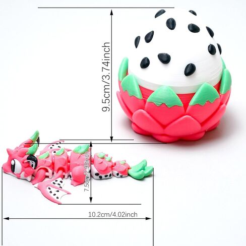 Colourful 3D Printed Dragon Egg,Little Dragon Inside Egg,Flexible Realistic Articulated Animal Fidget Toys,Mystery Figurines Gifts,Executive Desk Décor and Festival Collectible (Pitaya) in Saudi Arabia